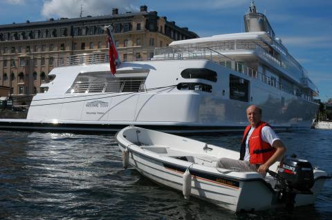 David next to Larry's yact